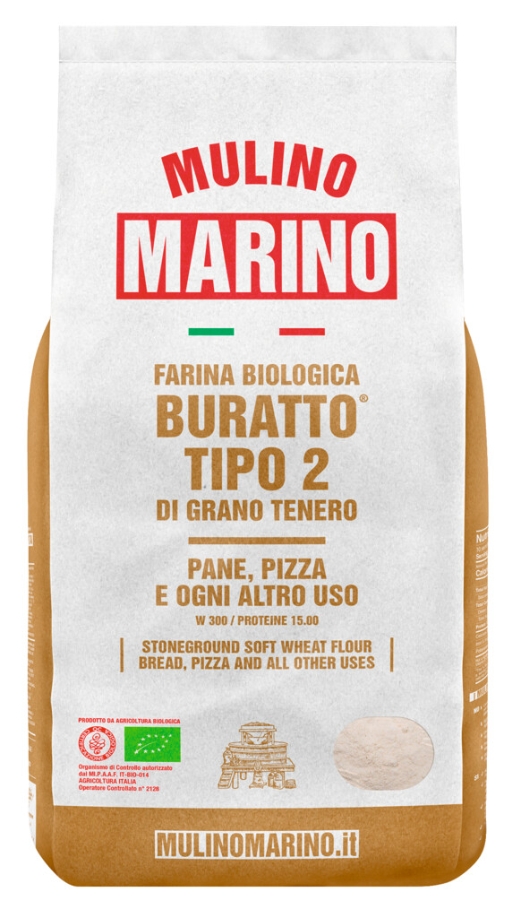 Farina di Grano tenero Buratto biologico, Weizenmehl aus der Steinmühle f. Pizza+ Nudeln,Bio, Mulino Marino - 1.000 g - Packung