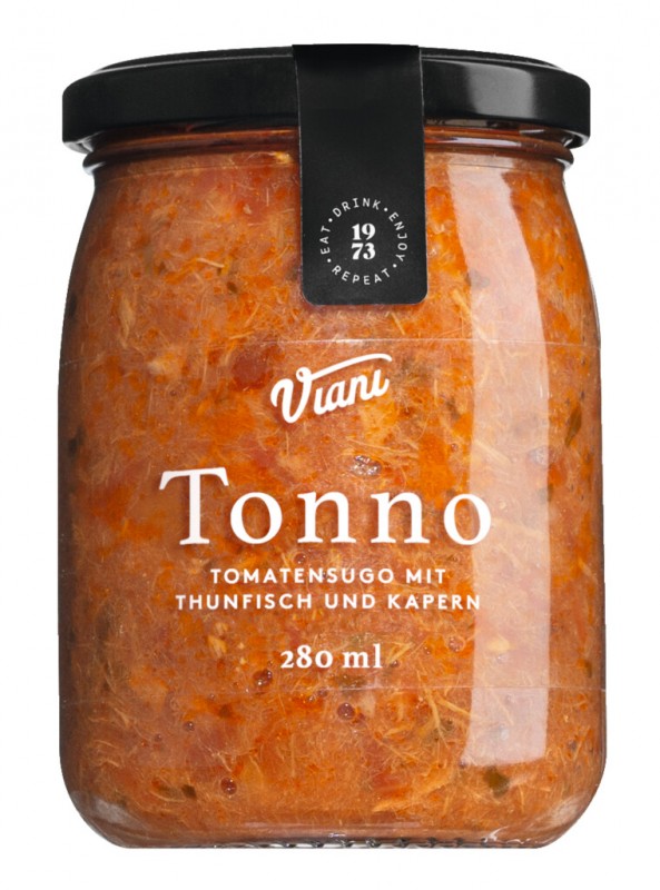 TONNO - sugo de tomate com atum e alcaparras, molho de tomate com atum e alcaparras, Viani - 280ml - Vidro TONNO - sugo de tomate com atum e alcaparras, molho de tomate com atum e alcaparras, Viani - 280ml - Vidro