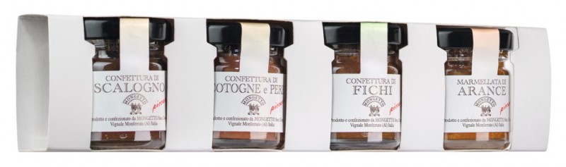 Set formaggi, mini joc de salsa per a formatge, Mongetto - 4 x 40 g - conjunt Set formaggi, mini joc de salsa per a formatge, Mongetto - 4 x 40 g - conjunt