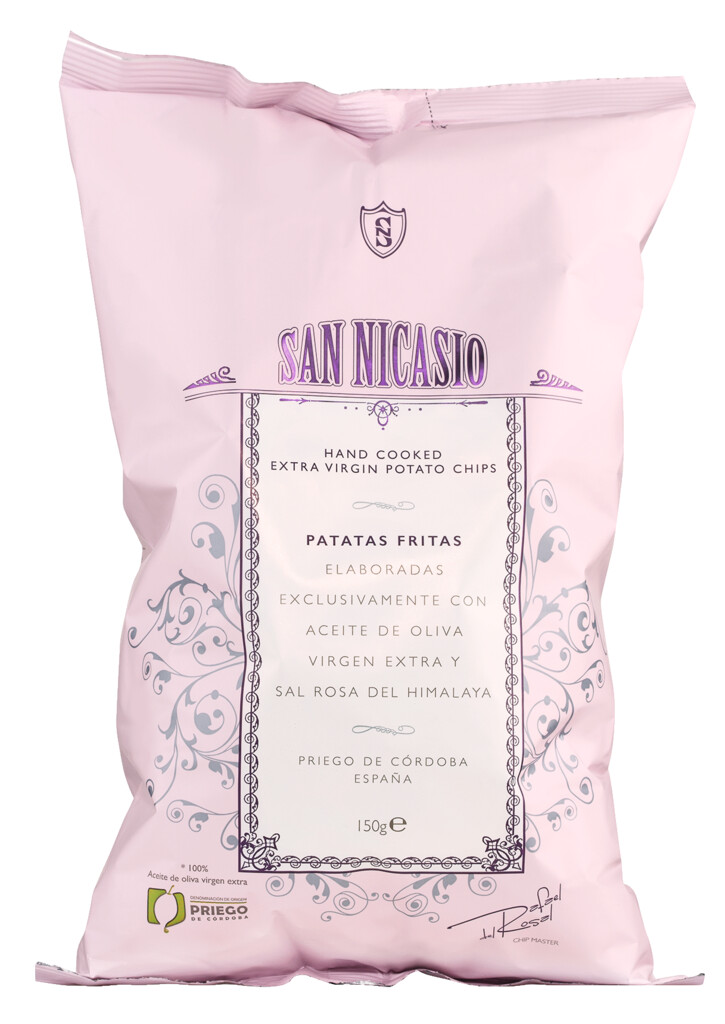 Patatas fritas, cips sa ekstra djevicanskim maslinovim uljem + sol, San Nicasio - 150g - torba Patatas fritas, cips sa ekstra djevicanskim maslinovim uljem + sol, San Nicasio - 150g - torba