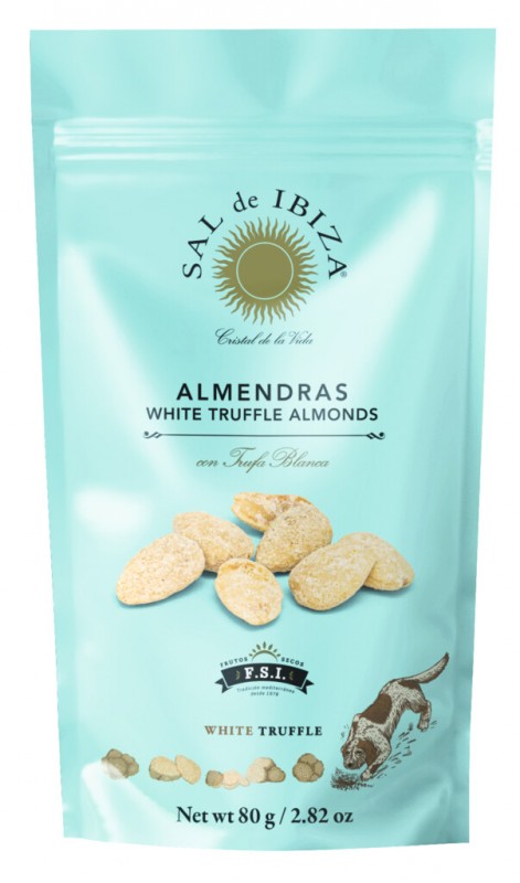 Almendras - Amendoas Trufadas Brancas, Amendoas com Sabor Trufa, Sal de Ibiza - 80g - bolsa Almendras - Amendoas Trufadas Brancas, Amendoas com Sabor Trufa, Sal de Ibiza - 80g - bolsa