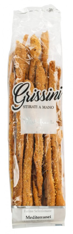 Grissini Mediterraneo, stik roti dengan tomat dan minyak zaitun extra virgin, Panificio e Biscottificio Malafronte - 250 gram - Bagian Grissini Mediterraneo, stik roti dengan tomat dan minyak zaitun extra virgin, Panificio e Biscottificio Malafronte - 250 gram - Bagian