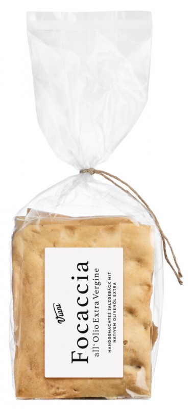 Focaccia all`Olio Extra Vergine, biscoitos salgados com azeite virgem extra, Viani - 200g - Pedaco Focaccia all`Olio Extra Vergine, biscoitos salgados com azeite virgem extra, Viani - 200g - Pedaco