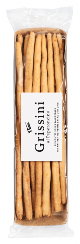 Grissini al Peperoncino, baguetes com azeite virgem extra e pimenta, Viani - 200g - Pedaco Grissini al Peperoncino, baguetes com azeite virgem extra e pimenta, Viani - 200g - Pedaco