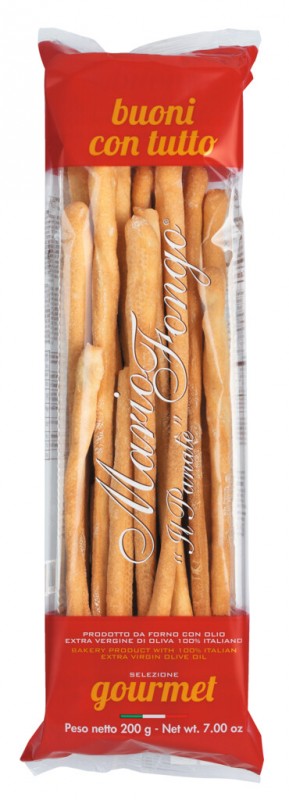 Grissini buoni con tutto, soepstengels, handgerold, Mario Fongo - 200g - tas Grissini buoni con tutto, soepstengels, handgerold, Mario Fongo - 200g - tas
