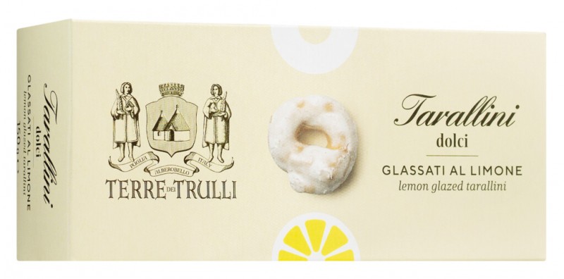 Tarallini Dolci Glassati al Limone, pasteis com cobertura de limao, Terre dei Trulli - 150g - pacote Tarallini Dolci Glassati al Limone, pasteis com cobertura de limao, Terre dei Trulli - 150g - pacote