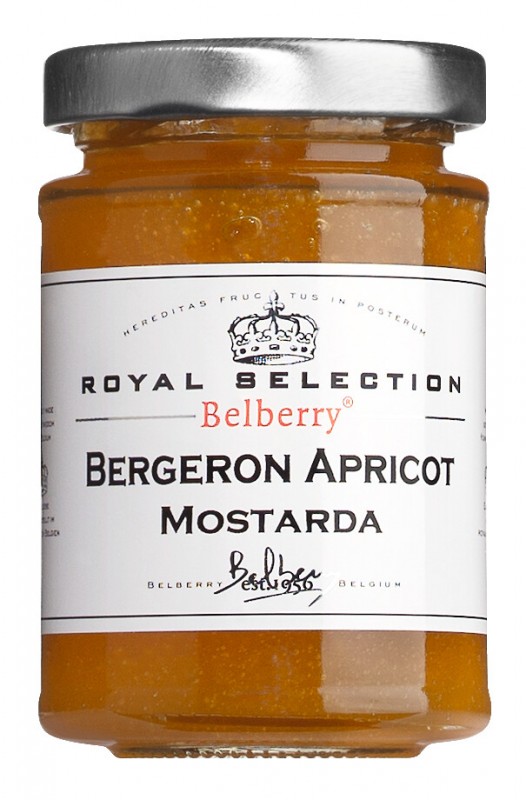 Mostarda Bergeron Abricot, sauce abricot au gout moutarde, Belberry - 120g - Verre Mostarda Bergeron Abricot, sauce abricot au gout moutarde, Belberry - 120g - Verre