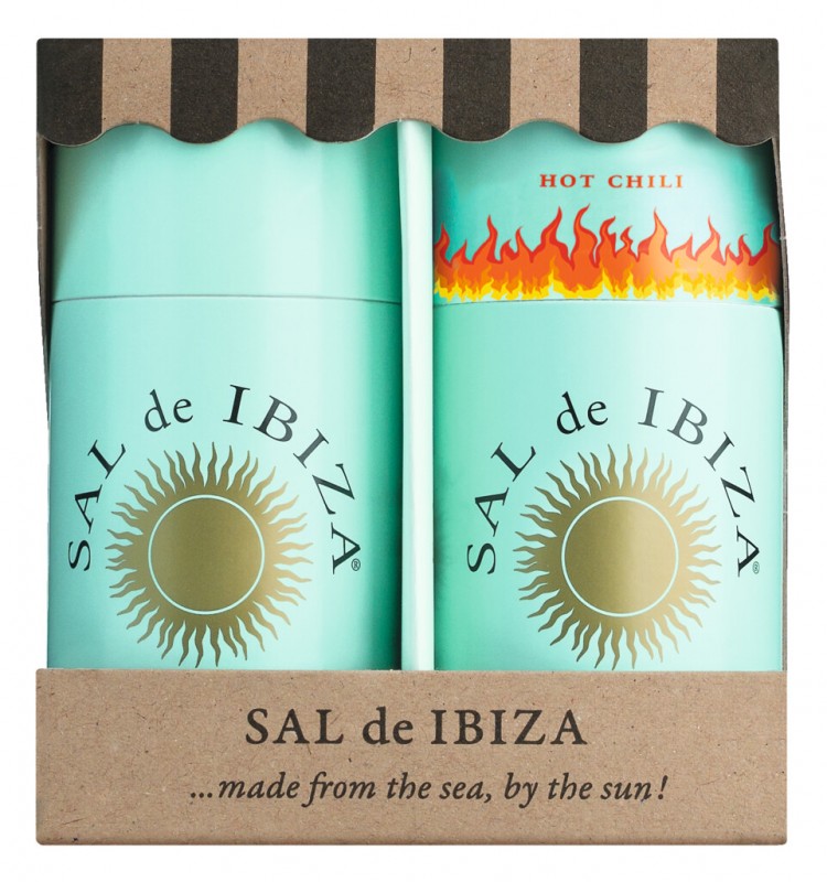 Granito Bundle, Beach Chair Edit., Pure and Chili, puhdas merisuola ja merisuola chililla, setti, Sal de Ibiza - 125g/75g - sarja Granito Bundle, Beach Chair Edit., Pure and Chili, puhdas merisuola ja merisuola chililla, setti, Sal de Ibiza - 125g/75g - sarja