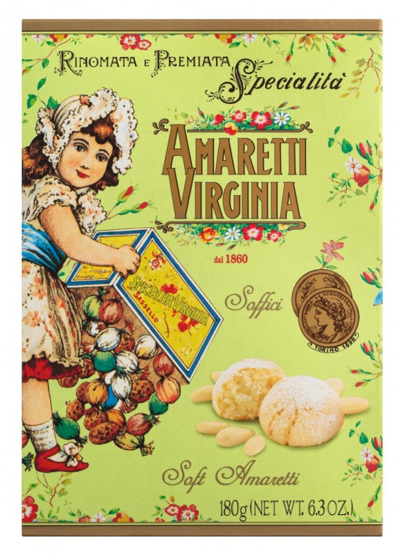 Amaretti classici, macaroons de amendoa macios, Amaretti Virginia - 180g - pacote Amaretti classici, macaroons de amendoa macios, Amaretti Virginia - 180g - pacote