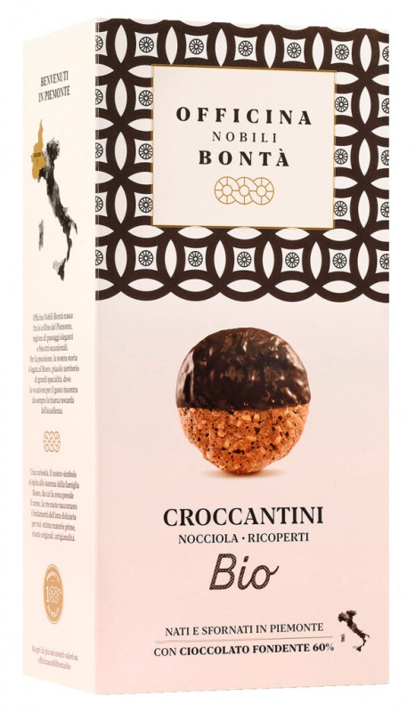 Croccantini nocciola ricoperti, bio, biscuit noisette enrobe de chocolat, bio, Officina Nobili Bonta - 170g - paquet Croccantini nocciola ricoperti, bio, biscuit noisette enrobe de chocolat, bio, Officina Nobili Bonta - 170g - paquet
