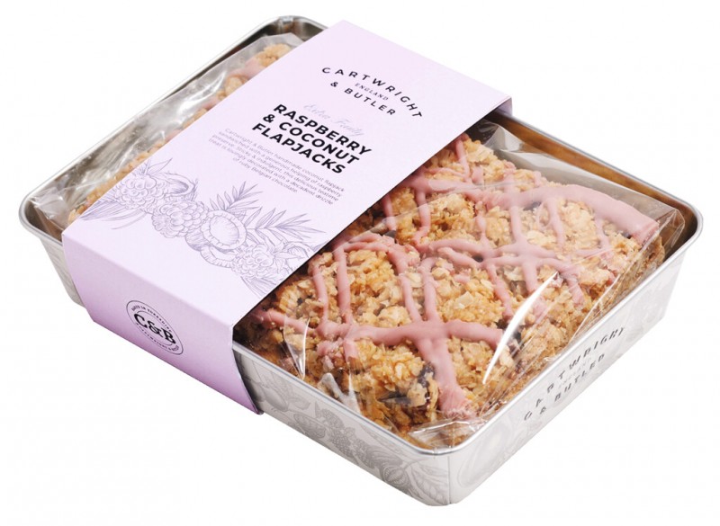 Raspberry and Coconut Flapjack, Oat-Coconut Bar with Raspberry Filling, Cartwright and Butler - 300 g - Piece Raspberry and Coconut Flapjack, Oat-Coconut Bar with Raspberry Filling, Cartwright and Butler - 300 g - Piece