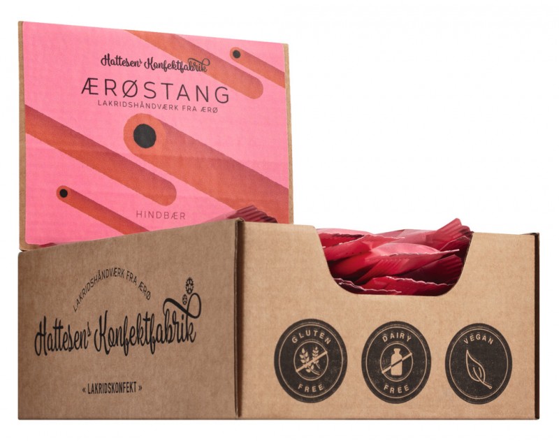 Aerostang with raspberry flavor display, liquorice candy with raspberry, Hattesens Konfektfabrik - 20 x 27 g - display Aerostang with raspberry flavor display, liquorice candy with raspberry, Hattesens Konfektfabrik - 20 x 27 g - display