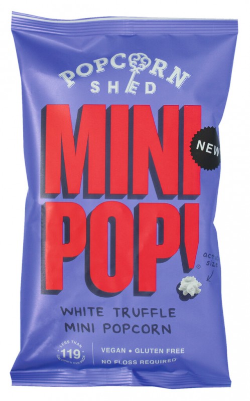 Mini Pop! White Truffle Popcorn Single Serve, Popcorn mit weißen Trüffelgeschmack, Popcorn Shed - 22 g - Beutel Mini Pop! White Truffle Popcorn Single Serve, Popcorn mit weißen Trüffelgeschmack, Popcorn Shed - 22 g - Beutel