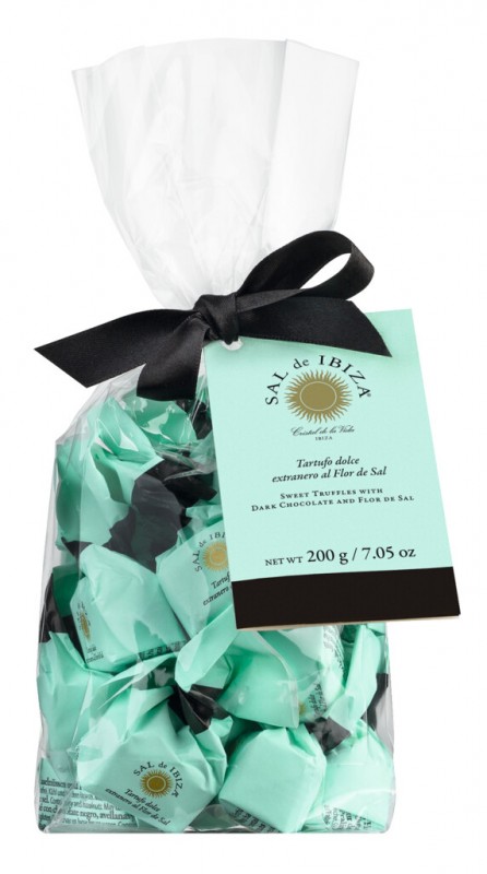 Tartufi dolci extranero al Flor de Sal, trufas de chocolate amargo extra amargo com sal, Sal de Ibiza - 200g - bolsa Tartufi dolci extranero al Flor de Sal, trufas de chocolate amargo extra amargo com sal, Sal de Ibiza - 200g - bolsa