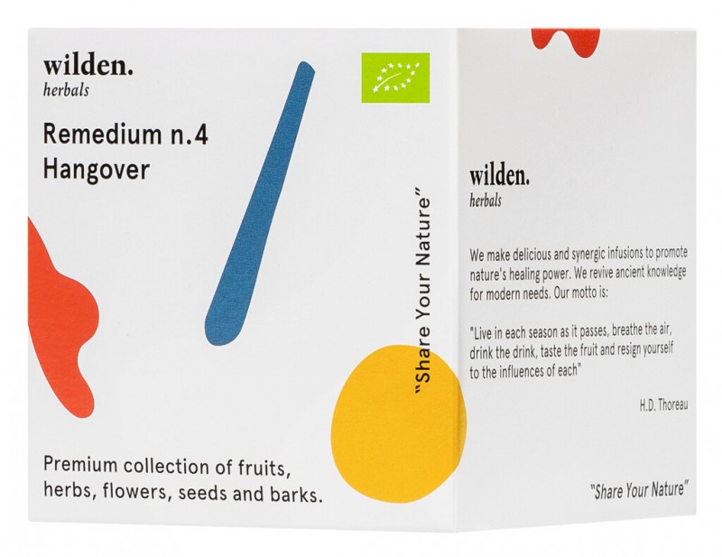Remedium n.4 Hangover Pack, organike, perzierje caji Hangover Pack, qese, organike, bimore Wilden - 10 x 2 g - paketoj Remedium n.4 Hangover Pack, organike, perzierje caji Hangover Pack, qese, organike, bimore Wilden - 10 x 2 g - paketoj