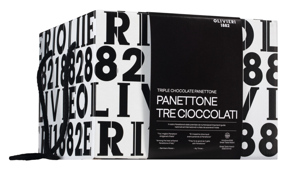 Panettone tre cioccolati, torta lievitata con cioccolato fondente, Olivieri 1882 - 1.000 g - Pezzo
