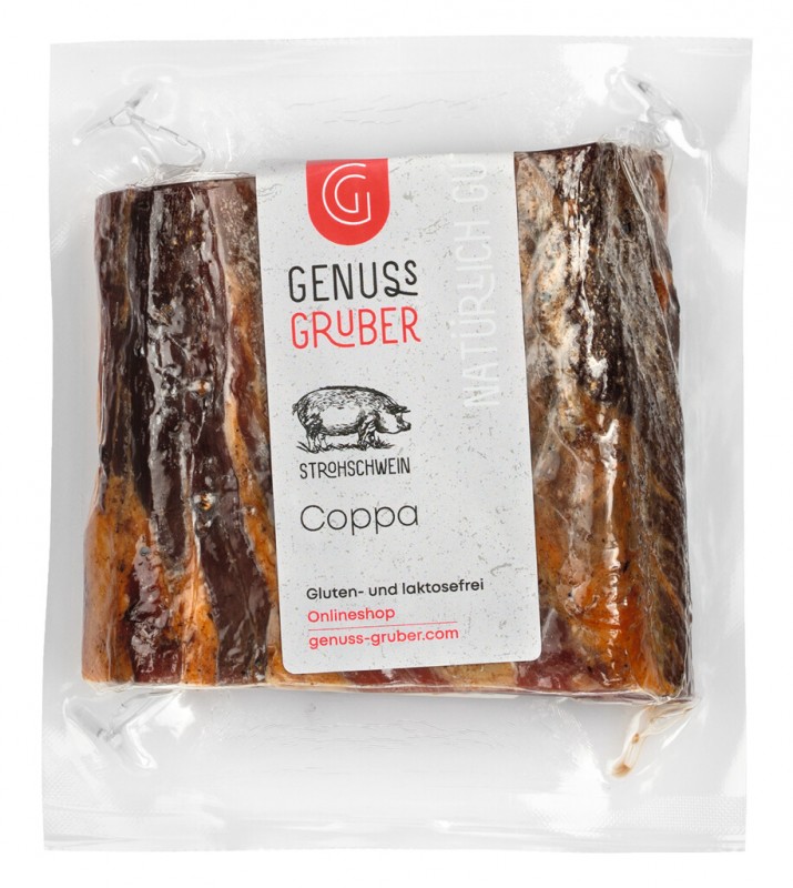 Coppa from straw-fed pork, Coppa from straw-fed pork, smoked, Genuss Gruber - approx. 350 g - kg Coppa from straw-fed pork, Coppa from straw-fed pork, smoked, Genuss Gruber - approx. 350 g - kg