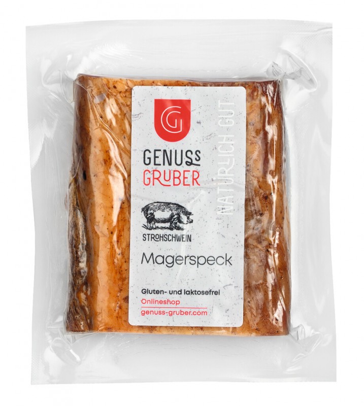 Magert bacon fran halmgris, magert bacon fran halmgris, rokt, Genuss Gruber - ca 350 g - kg Magert bacon fran halmgris, magert bacon fran halmgris, rokt, Genuss Gruber - ca 350 g - kg