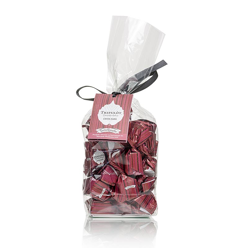 Mini pralines de tofona de Tartuflanghe - Tartufo Dolce dAlba EXTRA FOSC, xocolata extra negra, a 7g, negre / vermell - 200 g - bossa Mini pralines de tofona de Tartuflanghe - Tartufo Dolce dAlba EXTRA FOSC, xocolata extra negra, a 7g, negre / vermell - 200 g - bossa