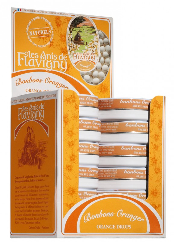 Snoep oranje, display, snoep met sinaasappel, display, Les Anis de Flavigny - 12 x 50 g - tonen