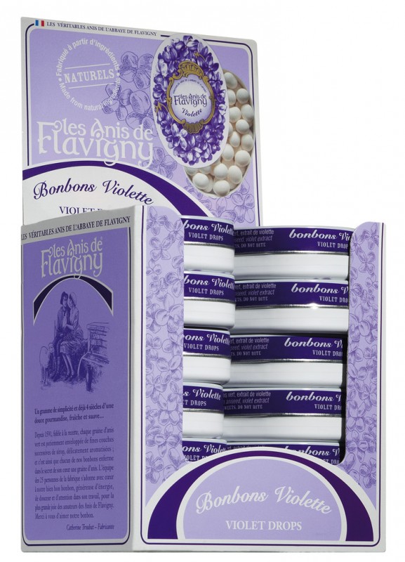 Snoepjes violet, display, snoepjes met viooltjes, display, Les Anis de Flavigny - 12 x 50 g - tonen