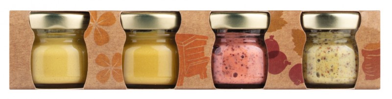 Moutarde de Dijon, coffret dégustation, quatre types de moutarde de Dijon, Fallot - 4 x 25g - ensemble Moutarde de Dijon, coffret dégustation, quatre types de moutarde de Dijon, Fallot - 4 x 25g - ensemble