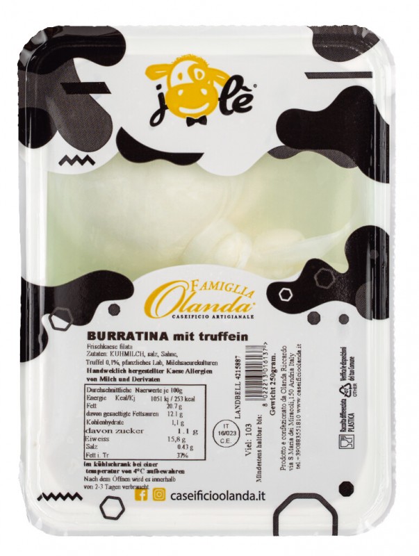 Burratina al tartufo, cream cheese com trufas, Olanda - aprox. 250g - kg Burratina al tartufo, cream cheese com trufas, Olanda - aprox. 250g - kg