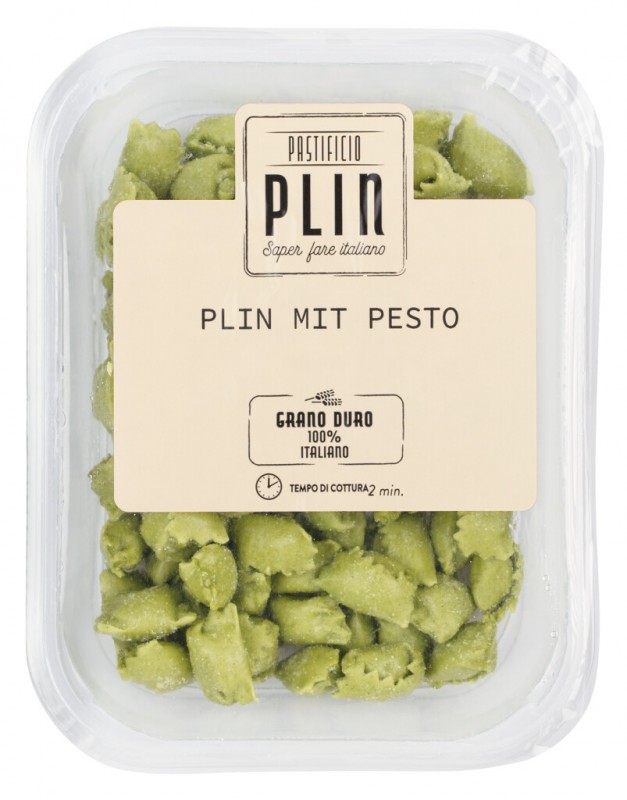 Ravioli Plin al Pesto, Macarrao de ovo fresco com ricota e pesto de manjericao, Pastificio Plin - 250g - pacote Ravioli Plin al Pesto, Macarrao de ovo fresco com ricota e pesto de manjericao, Pastificio Plin - 250g - pacote