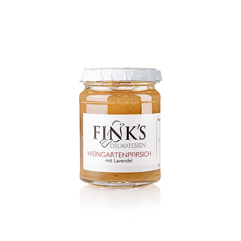 Olesan buah persik kebun anggur, dengan lavender, Fink`s Delikatessen - 100 gram - Kaca Olesan buah persik kebun anggur, dengan lavender, Fink`s Delikatessen - 100 gram - Kaca