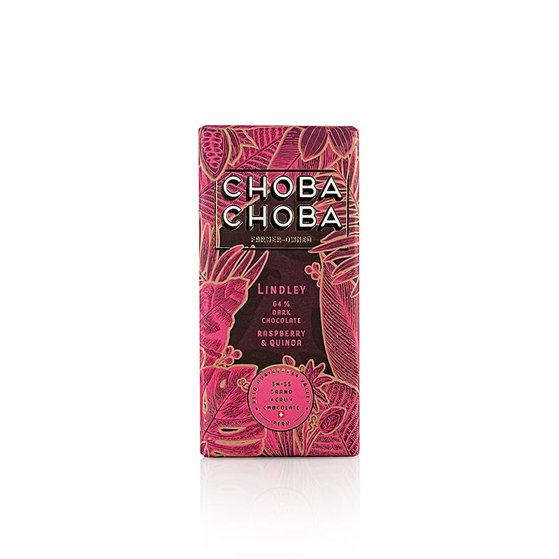 Moerk chokolade 64% hindbaer - sproed, bitter chokoladebar, ChobaChoba, oekologisk - 91 g - Papir