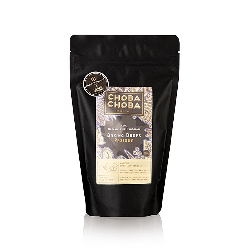 Pasiona, 41% mlecna poleva, kapky do peciva, Choba Choba, BIO - 220 g - taska Pasiona, 41% mlecna poleva, kapky do peciva, Choba Choba, BIO - 220 g - taska