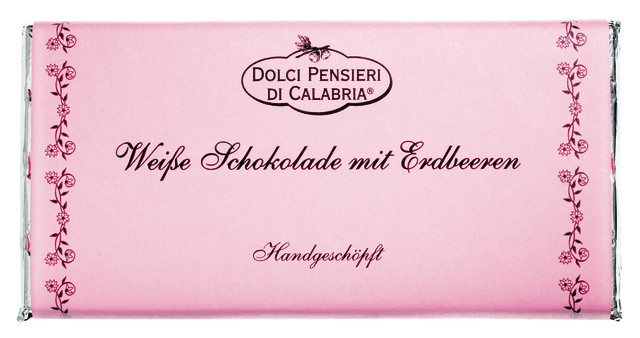 Cioccolato bianco alla fragola, hvid chokolade med jordbær, Dolci Pensieri - 100 g - bord