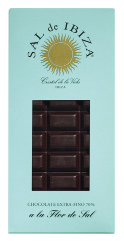 Chocolat extra fino 70% à la flor de sal, bio, chocolat noir 70% à la fleur de sel, bio, Sal de Ibiza - 80 g - Tableau noir