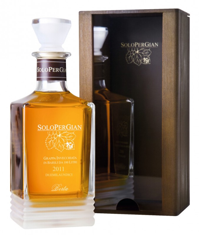 SoloPerGian, grappa dalam kotak hadiah kayu, Berta - 0.7L - Botol SoloPerGian, grappa dalam kotak hadiah kayu, Berta - 0.7L - Botol