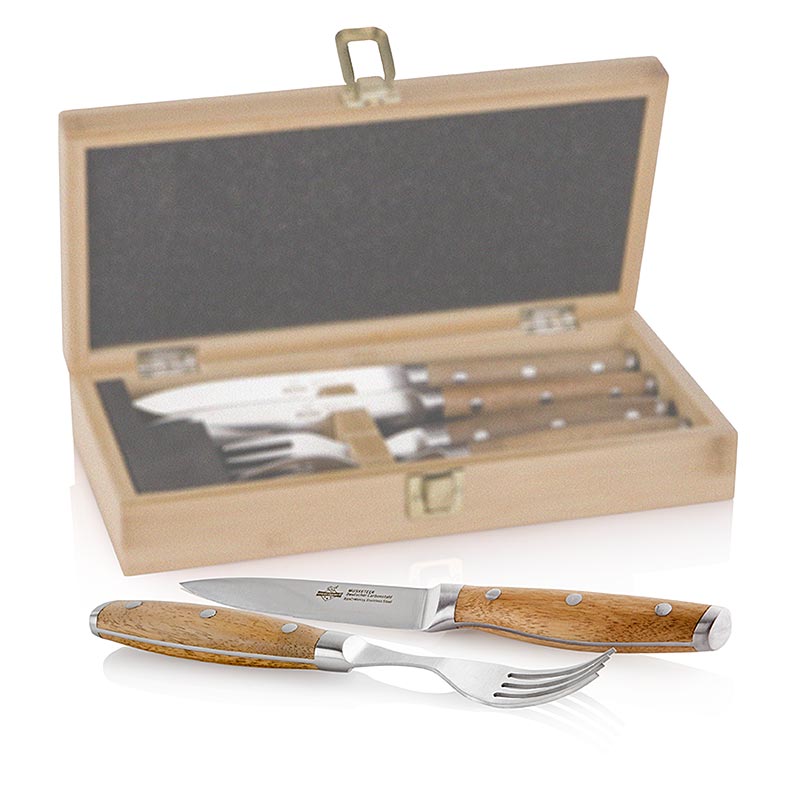 Steak Champ - set coltelli da bistecca per 2 persone, (2 coltelli + 2 forchette) - 4 pezzi - scatola di legno Steak Champ - set coltelli da bistecca per 2 persone, (2 coltelli + 2 forchette) - 4 pezzi - scatola di legno