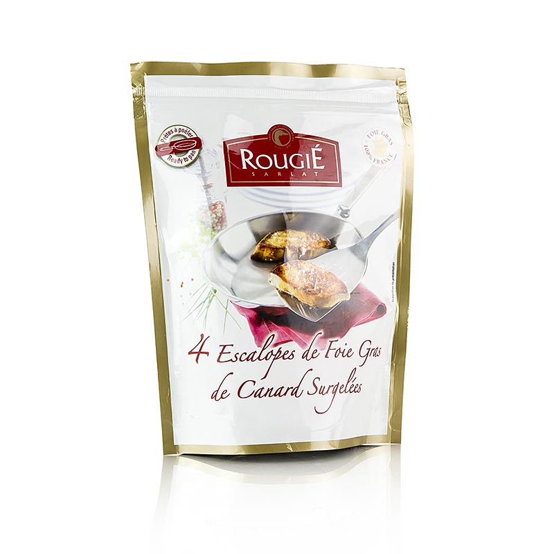 Duck foie gras, 4 small slices a ca. 35g, from Rougie - 140 g, 4 x 35g - box Duck foie gras, 4 small slices a ca. 35g, from Rougie - 140 g, 4 x 35g - box