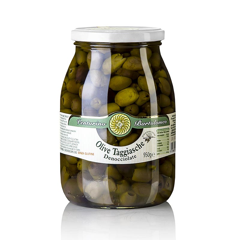 Olijfolie, groene en zwarte taggiasca-olijven, zonder pit, in olie, Venturino - 950 g - glas