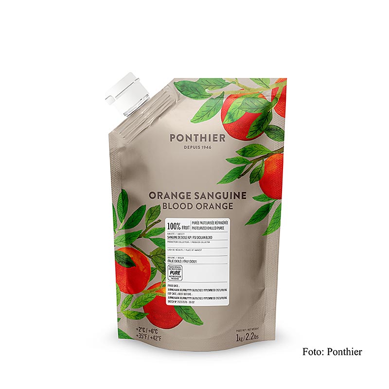 Krvny pomaranc pyre, pomarancovy sanguine, 100% ovocie, Ponthier - 1 kg - taska