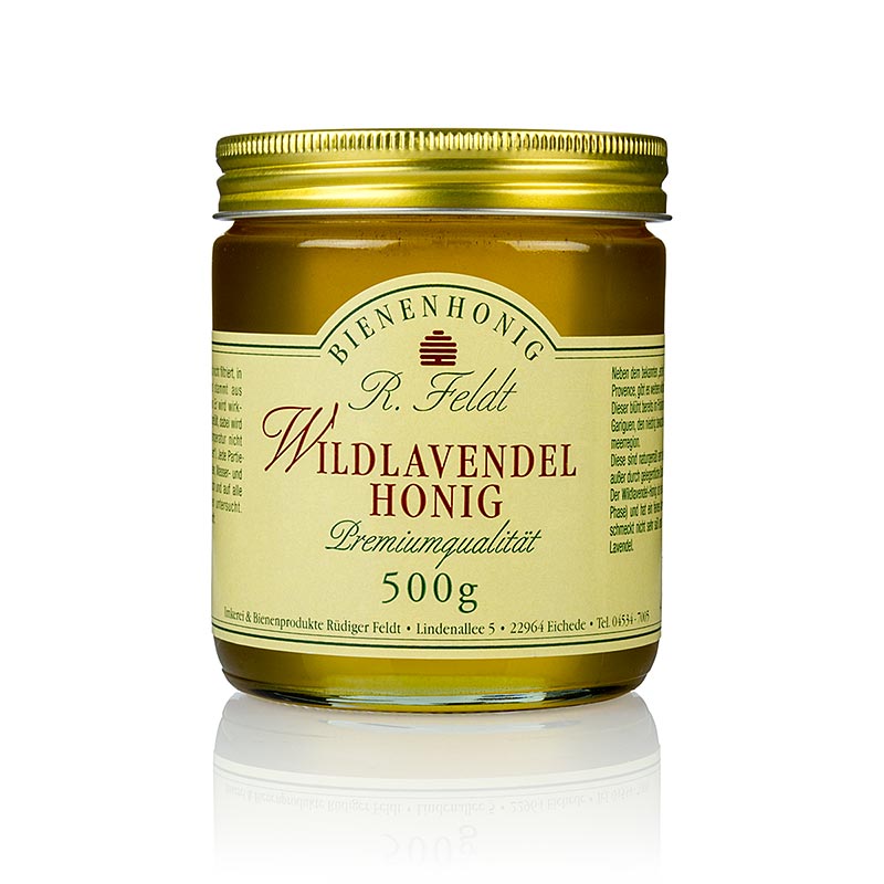 Miel de lavande sauvage, région méditerranéenne, liquide, clair, non sucré Apiculture Feldt - 500 g - verre