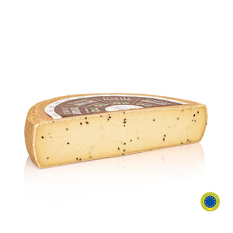 Fromage au cumin noir, fromage a pate mi-dure, demi-meule, biologique - environ 1,5 kg - Carton Fromage au cumin noir, fromage a pate mi-dure, demi-meule, biologique - environ 1,5 kg - Carton
