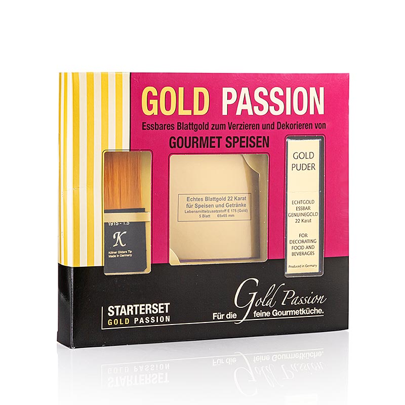 Gold - Starterset, 5xBlattgold 65x65mm, Goldpuder, 22 Karat, Pinsel, E175 - 3 tlg. - Karton