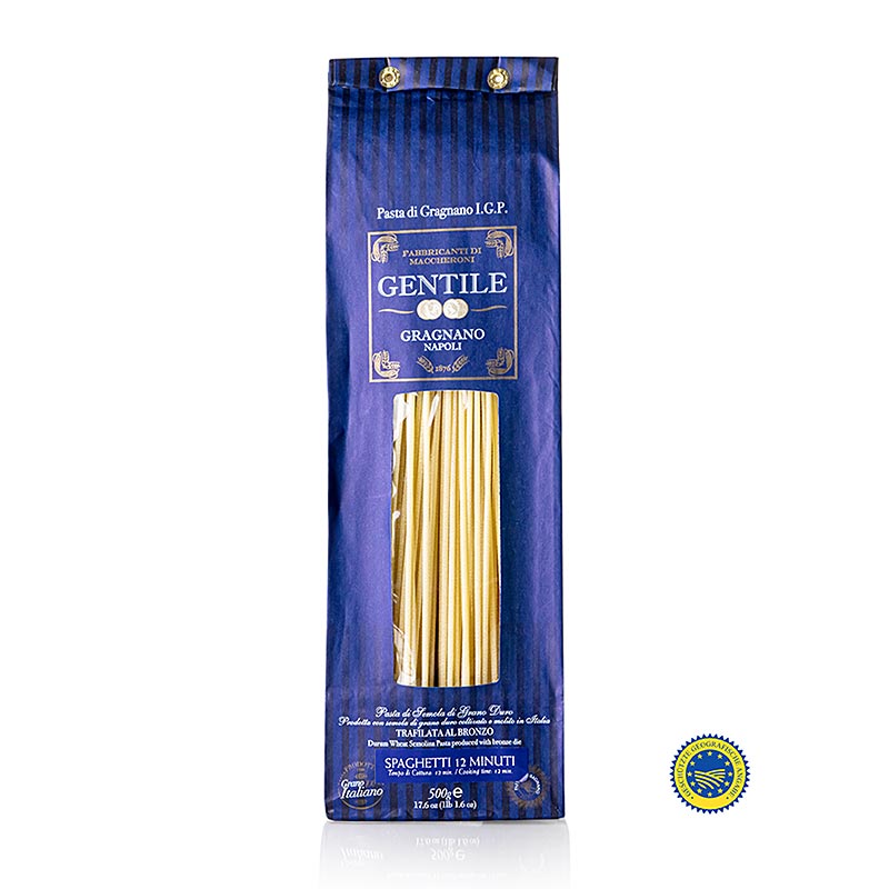 Pastificio Gentile Gragnano IGP / SGI - Spaghetti, Ø 2,2 mm, piirretty pronssi - 500g - laukku