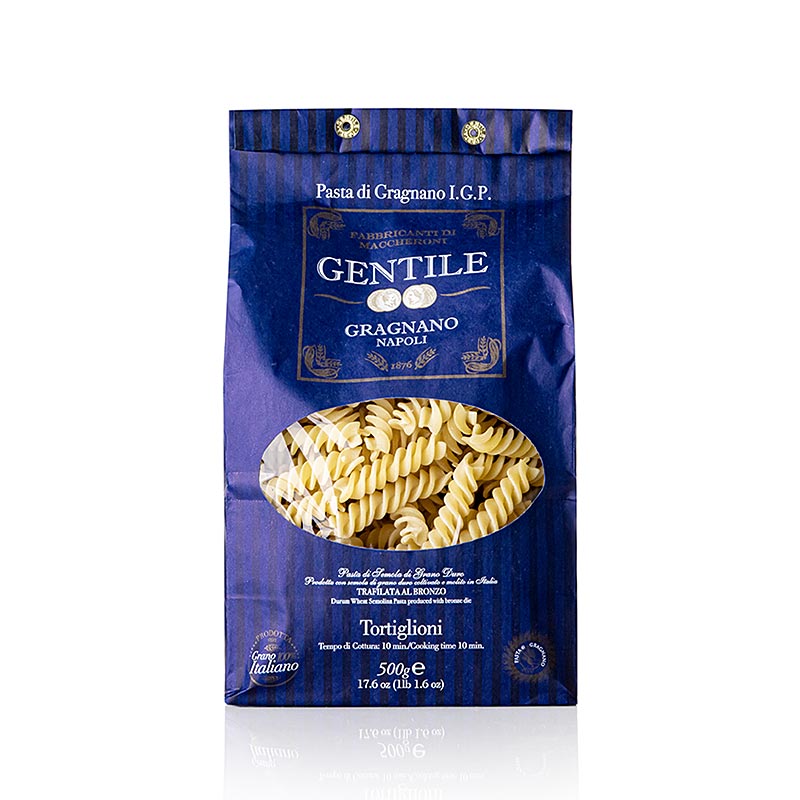 Pastificio Gentile Gragnano IGP - Tortiglioni, piirretty pronssi - 500g - laukku Pastificio Gentile Gragnano IGP - Tortiglioni, piirretty pronssi - 500g - laukku