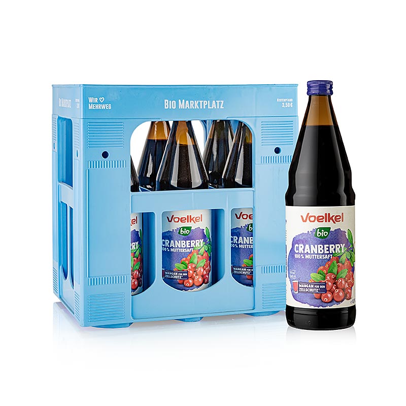 Cranberrysap, 100% direct sap, Voelkel, biologisch - 6 x 0,75 liter - Kluis