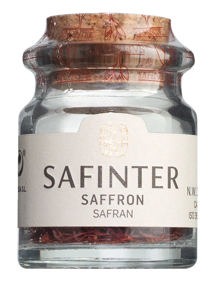 Safrantrader, hele safranstigmaer i en dekorativ glasskrukke, safrantrader - 1g - Glass