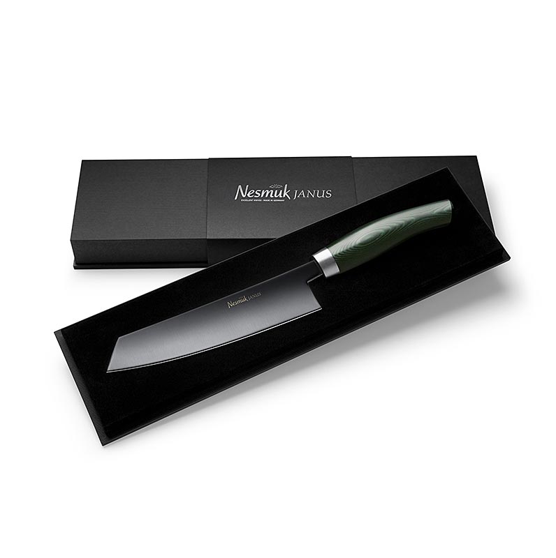 Couteau de chef Nesmuk Janus 5.0, 180mm, embout en acier inoxydable, manche en micarta vert - 1 pc - boîte Couteau de chef Nesmuk Janus 5.0, 180mm, embout en acier inoxydable, manche en micarta vert - 1 pc - boîte