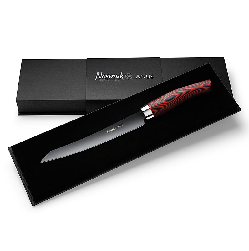 Nesmuk Janus 5.0 Trancheur, 160mm, embout en acier inoxydable, manche Micarta rouge - 1 pc - boîte