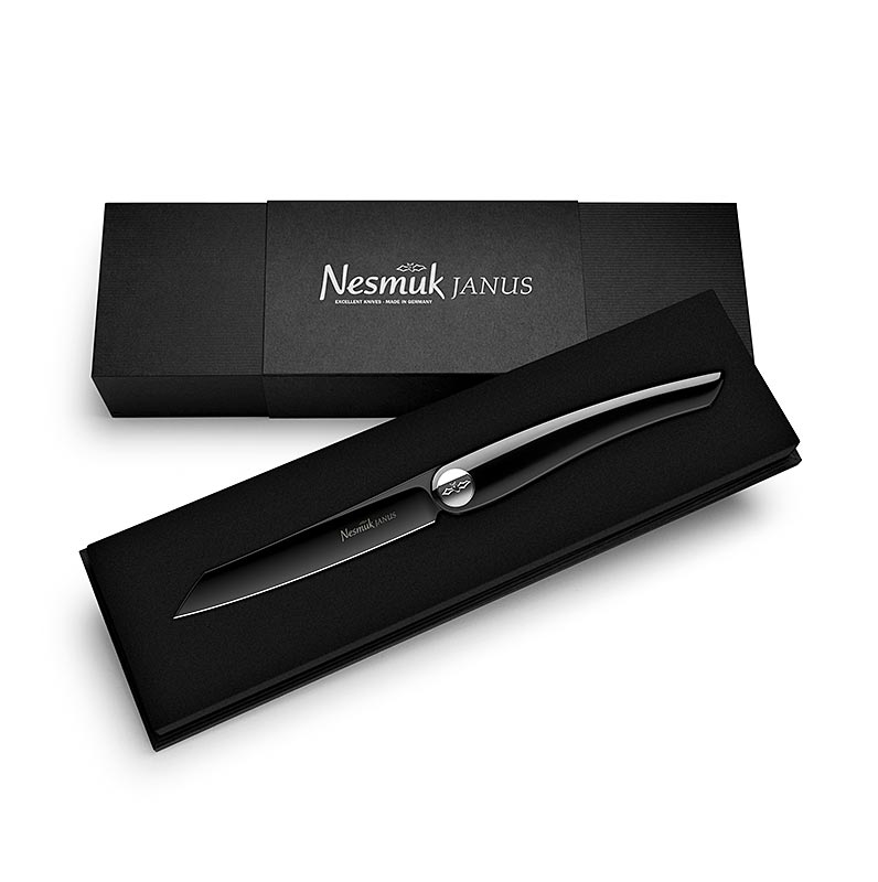 Couteau pliant Nesmuk Janus (Dossier), 202mm (115mm fermé), laqué noir pour piano - 1 pc - boîte