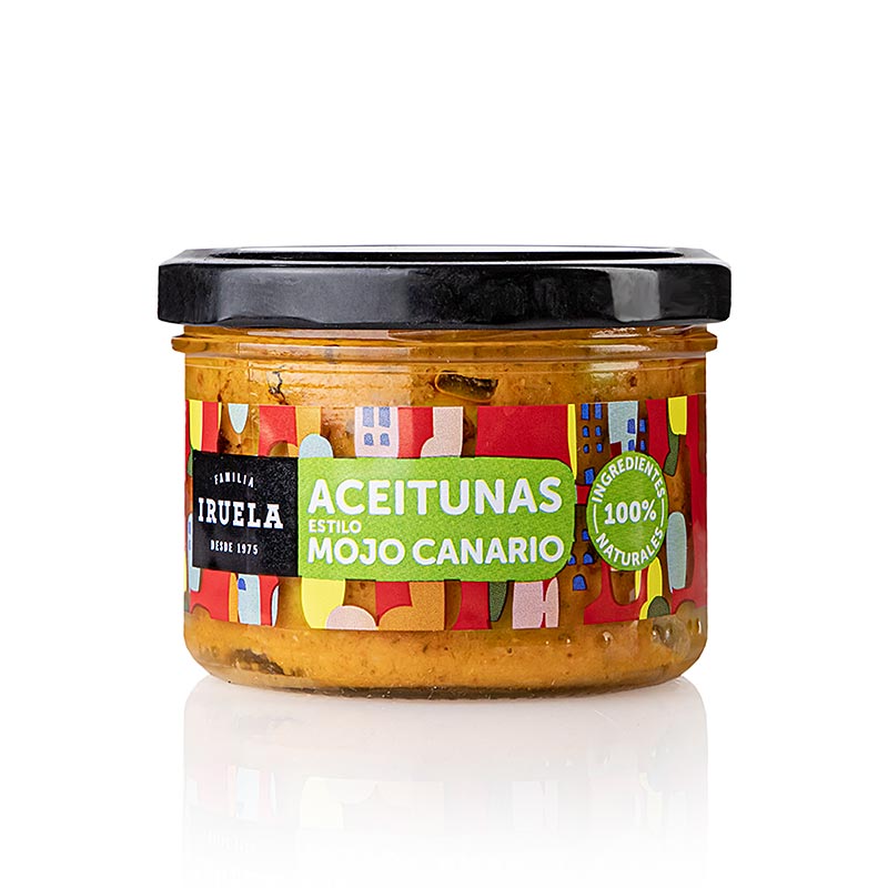 Aceitunas Mojo Canario, buah zaitun Manzanilla tanpa biji dalam saus mojo, Iruela - 200 gram - Kaca