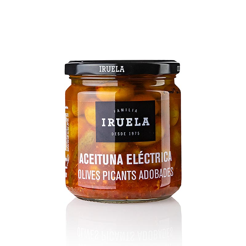 Aceituna Electrica, Zaitun Hijau dengan Biji, Pedas, Iruela - 365 gram - Kaca